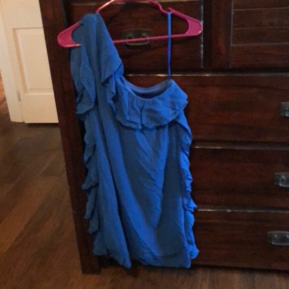 Blue ruffle one strap cocktail dress